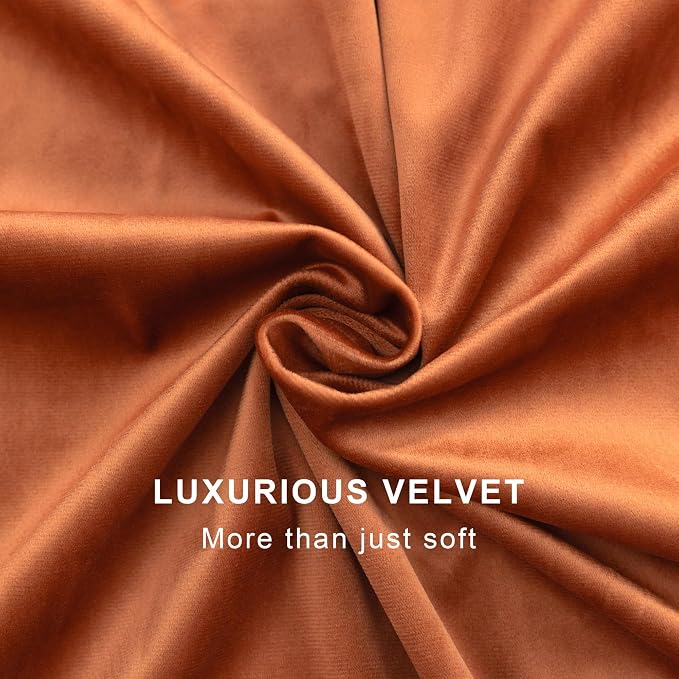 Burnt Orange Velvet Curtains 72 Inch Length 2 Panels for Dining Room Living Back Tab Pleated Thermal Insulated Curtains for Summer Heat Block Winter Rust Terracotta Drape for Girls Bedroom Kids Funky