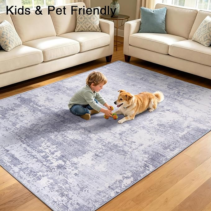 2'6x8 Runner Rug Washable Rug Vintage Abstract Hallway Runner Non-Slip Soft Low Pile Distressed Floor Carpet Retro Doormat for Kitchen Bedroom Laundry Entryway Bathroom Light Gray & Cream 2'6"x8'