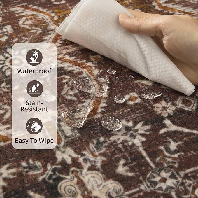 Rugxara Red Area Rugs 5x7 Washable Oriental Rug for Living Room Bedroom | Non Slip, Rug for Dining Room Office Farmhouse Dorm, Stain Resistant, Soft, Vintage Boho Retro Carpet, Low Pile, Home Decor