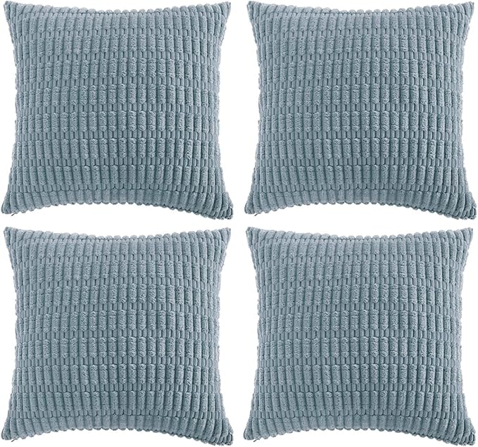 Fancy Homi 4 Packs Decorative Throw Pillow Covers for Living Room Couch Bed, Modern Farmhouse Boho Home Décor Accent Cushion Case, 24" x 24", Light Blue