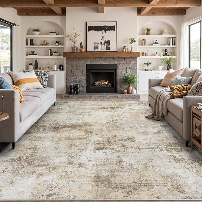 8x10 Area Rugs for Living Room Bedroom: Abstract Washable Rug with Anti-Slip Backing Non-Shedding Stain-Resistant Soft Large Carpet for Dining Room Nursery Hallway Indoor Home Office Beige Grey