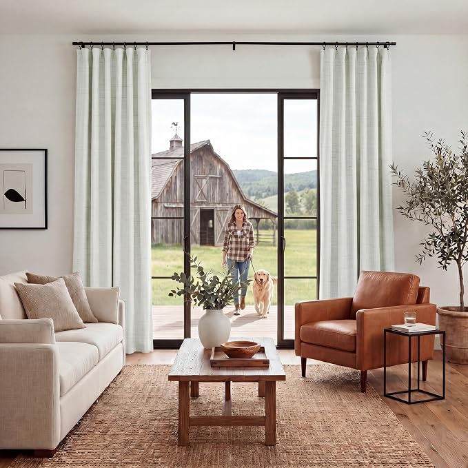 RYB HOME Ivory White 100% Blackout Curtains for Bedroom, Linen Drapes Back Tab&Rod Pocket, Thermal Insulated Privacy Assurd Curtains for Sliding Glass Doors/Dining/Living Room, W52 x L108, 2 Panels