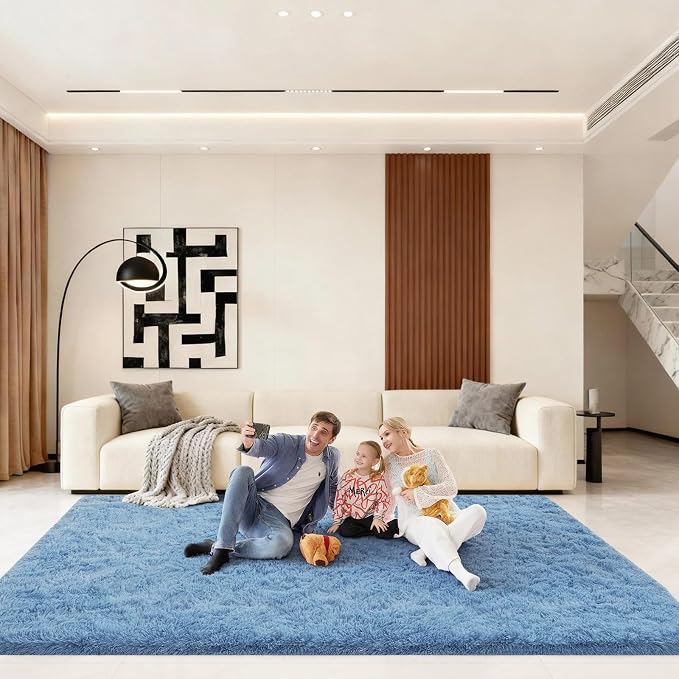 6x9 Area Rugs for Living Room, Large Fluffy Blue Rugs for Bedroom, Fuzzy Shag Soft Non-Slip Carpet for Kids Girls and Boys Nursery Dorm Indoor Room Home Decor (6ft X 9ft, Blue)