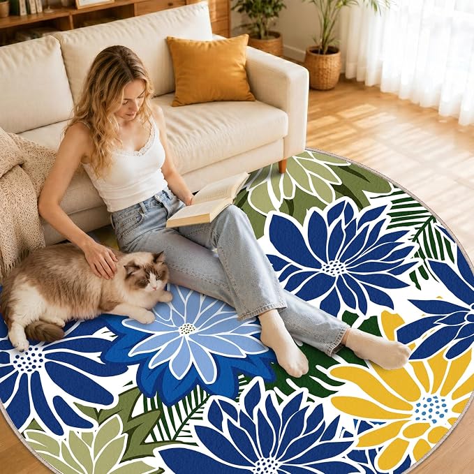 ZonLi Colorful Outdoor Rug 6x6Ft Waterproof Multicolored Indoor Area Rug Washable Outdoor Patio Rugs Tropical Floral Non Slip Outdoor Carpet for Living Room, Pool,Backyard,Deck,Camping