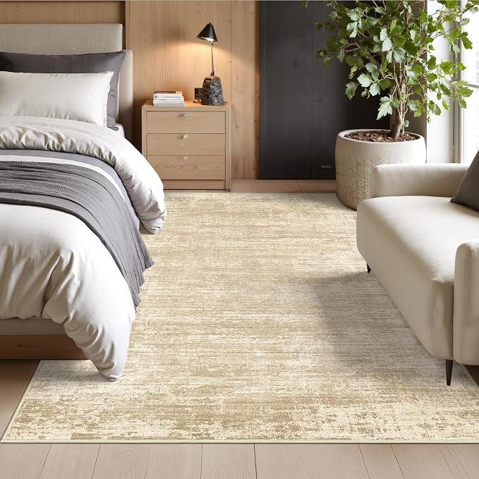 zesthome 4x6 Washable Area Rugs for Living Room, Neutral Abstract Rug Brown | Machine Washable,Non-Slip Backing,Stain Resistant Rugs for Bedroom, Dining Room, Home Office, Ultra-Thin Low Pile Rug