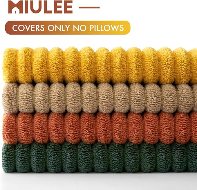 MIULEE Pack of 4 Green-Rust Corduroy Decorative Throw Pillow Covers 18x18 Inch Soft Boho Striped Pillow Covers Modern Farmhouse Fall Home Decor for Winter Sofa Living Room Couch Bed