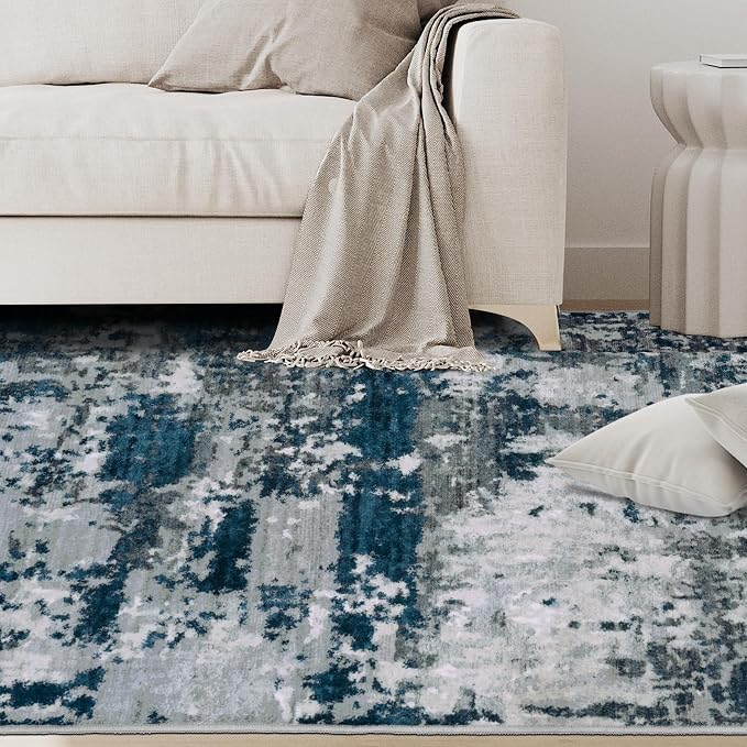 5x8 Area Rugs for Living Room Rug Washable: Abstract Rug for Dining Room Bedroom Carpet Non Slip 5 by 8 Indoor Modern Nursery Home Office Navy Grey