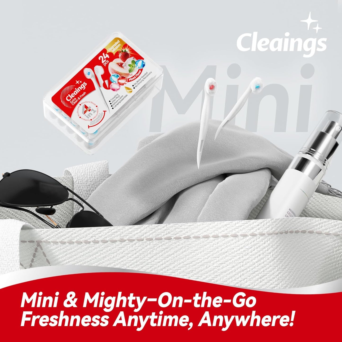 cleaings® Mini Disposable Toothbrush Set with Toothpaste – Travel Essentials, Portable Toothbrush for Women & Men, Camping, Road Trip, Vacation, 24 Count-Intense Mint Flavor(Pack of 5)