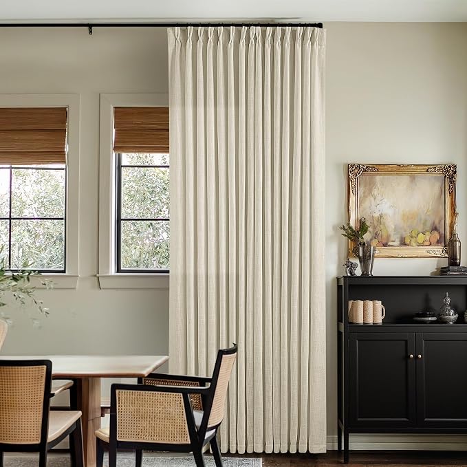 Extra Wide Pinch Pleat 100 x 96 Inch Linen Semi Sheer Curtains 1 Panel | Neutral Beige, for Living Room Patio Glass Sliding Door Dining Bedroom Large Window, Light Filter, Pinch Pleated W100xL96