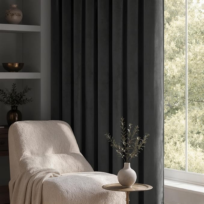 MIULEE Grey Blackout Velvet Curtains Drapes 108 Inch Long 52"x108" Bedroom | Luxurious Bedroom Living Room Decor, Room Darkening, Thermal Insulated, Rod Pocket Design, Super Soft Fabric, Extra Long