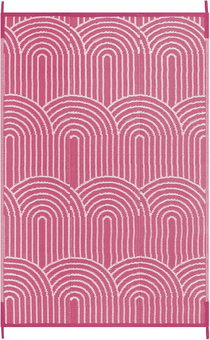 Lahome Deck Rugs Outdoor Waterproof 6x9 Patio Outside Rug, Plastic Straw Rug Reversible Rv Mat,Large Porch Floor Area Rug,Portable Camping Carpet for Balcony Tent (Rainbow Pink, 6'x9')