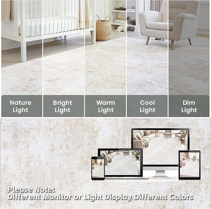 8x10 Area Rugs Living Room Rug Modern Abstract Neutral Washable Rugs Non Slip Soft Carpet Large Area Rug Low Pile Stain Resistant Non Shedding for Bedroom Nursery Dining Room Home Office Beige White