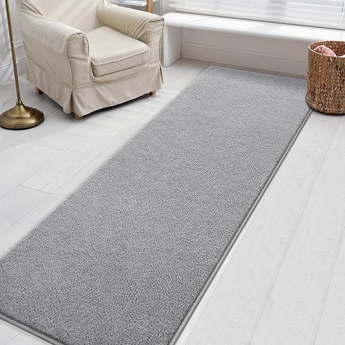 Gifeas Ultra Soft Modern Runner Rugs for Living Room Bedroom, 2x6 Feet Grey Thickened Memory Foam Indoor Solid Minimalist Carpets, Non-Slip Comfy Area Rug for Boys Girls Nursery Room Home Decor