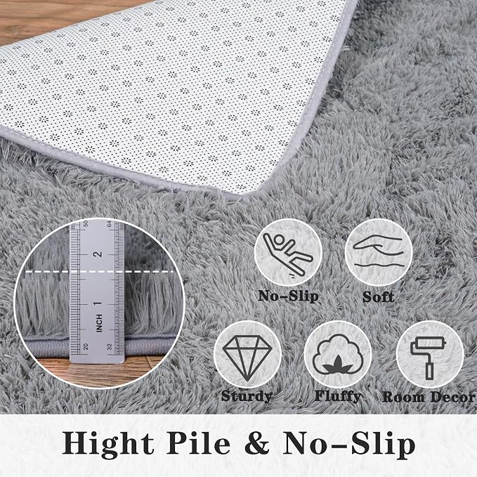 Dssimo 5x7 Area Rug for Living Room Fluffy Shag Grey Rugs for Bedroom, | Soft Fuzzy Plush Non-Slip Carpet for Kids,Girls Boys and Teens Modern Decor Aesthetic for Dorm Nursery Classroom