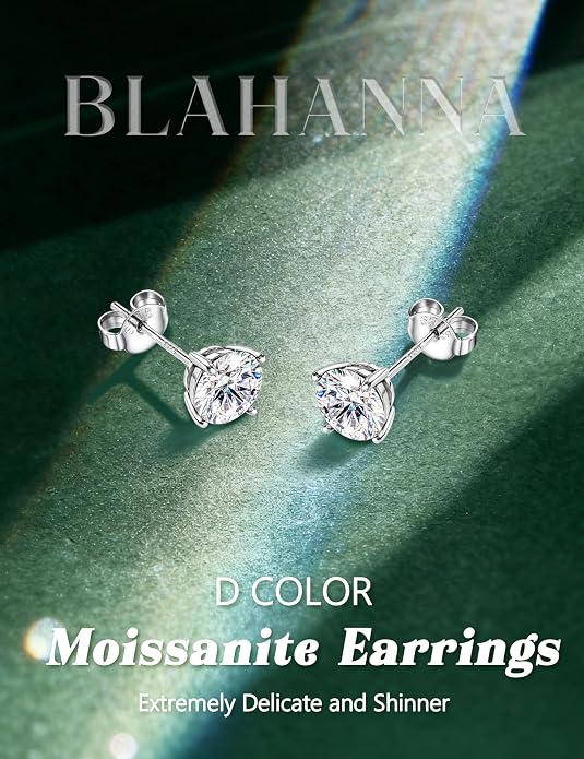 Moissanite Stud Earrings 18K White Gold Plated Brilliant Round Cut Solid 925 Sterling Silver Hypoallergenic Dainty Moissanite Jewelry for Sensitive Ear D Color VVS1 Clarity for Women Men 0.8CT-3CT