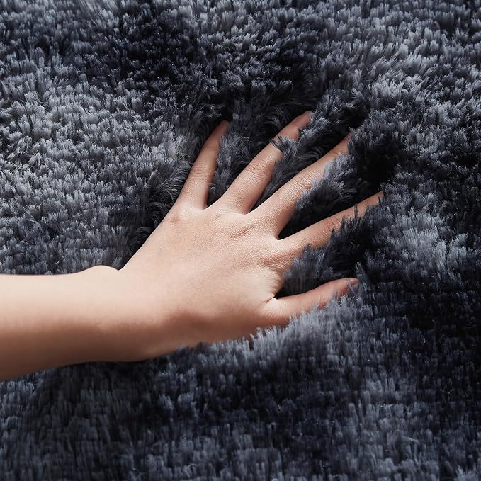 Floralux Upgrade 4x6 Rugs for Bedroom, Tie-Dyed Dark Grey, Fluffy Shaggy Soft Area Rug for Living Room, Non-Slip Indoor Floor Carpet for Nursery, Kids Baby Boys Teen Dorm Home Decor Aesthetic