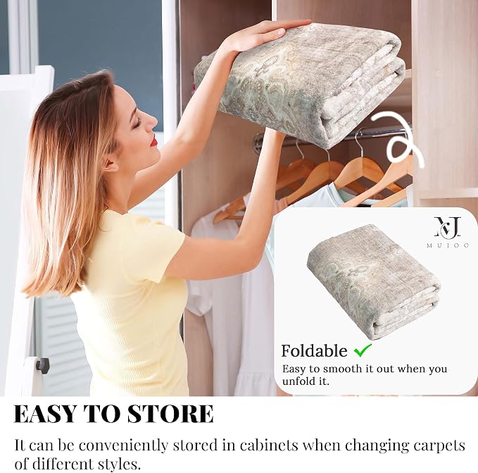 MUJOO Beige Runner Rug Washable 2x8 Area Rugs Non Slip Low-Pile Floral | Long Throw Carpet for Hallways Entryway Kitchen Bathroom Bedside Bedroom Laundry Boho Soft Indoor Vintage Bohemian Flowers