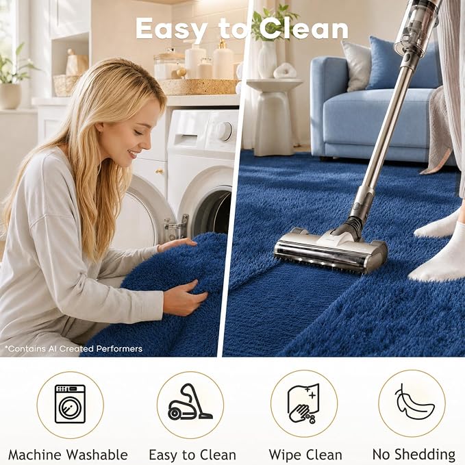 Ophanie Blue Runner Rug for Hallway, 2x6 Bedroom Bedside Living Room Rugs, Non Slip Fluffy Soft Shaggy Carpet for Kids Girls Boys Dorm Nursery Home Decor Aesthetic