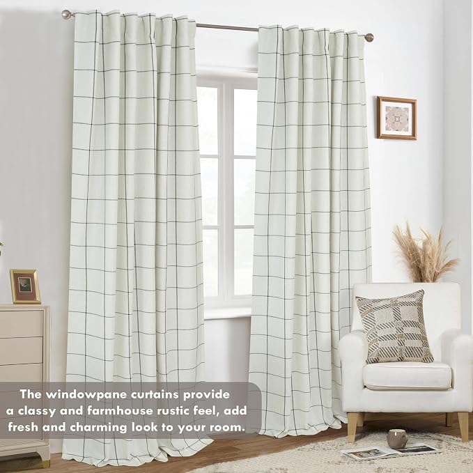 DriftAway 100% Blackout Plaid Linen Curtains 102 Inches Long 2 Panels Black | 100% Blackout, Linen Texture, Plaid Pattern, Two Layers, Rod Pocket & Back Tab, Bedroom Living Room Use, Luxury Appearance