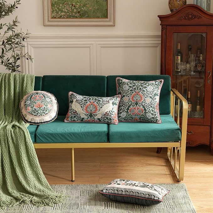 ISAENNE Vintage Linen Throw Pillow Cover,Set of 2,20"x12"-Naples D | Designer French Elegant Pillow Cover,Concealed Zipper Design,Floral Pattern,Sofa,Bedroom,Living Room,Lounge Chairs