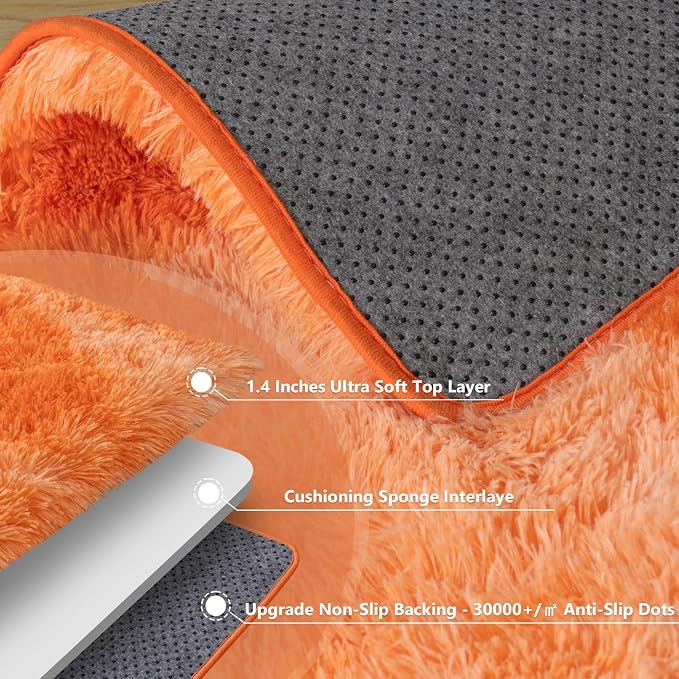 6x9 Large Area Rugs for Living Room, Fluffy Shag Rug for Bedroom | Shaggy Shag Carpet, Soft and Comfy, Non Slip Big Fuzzy Carpet for Kids Girls Boys Room Dorm Home Decor, Tie-Dyed Orange