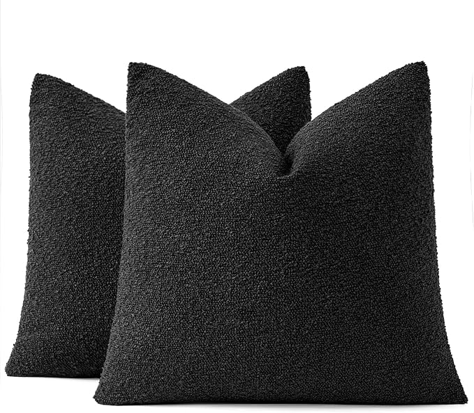 MIULEE 20x20 Decorative Lumbar Boucle Couch Pillow Covers Black | Set of 2 Textured Neutral Throw Pillow Covers, Accent Solid Pillowcases, Sofa Living Room Home Decor