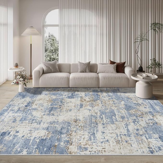 8x10 Area Rugs for Living Room Rug Washable: Modern Large Rug for Dining Room Bedroom Carpet Non Slip 8 by 10 Indoor Abstract Nursery Home Office Blue