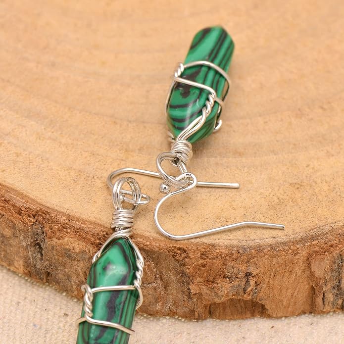 Polished Stone Wire Wrapped Point Crystal Earrings for Women Reiki Energy Healing