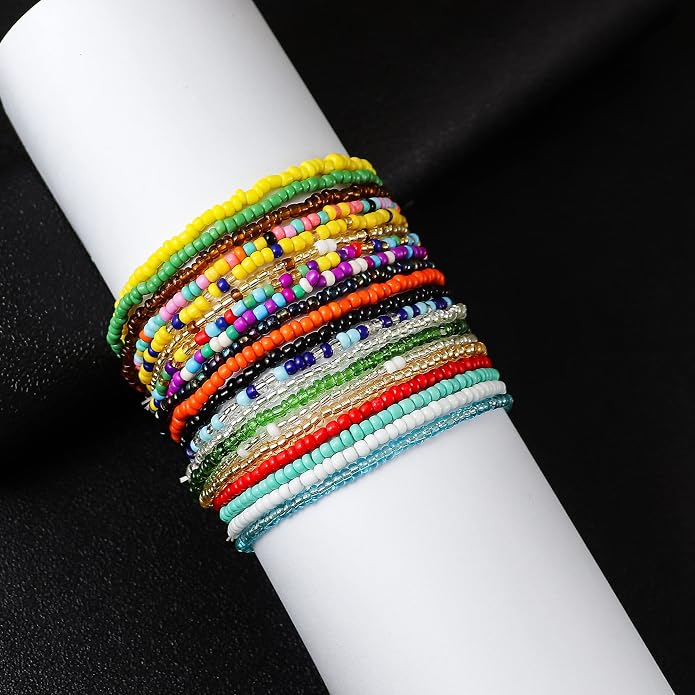 3-20Pcs Handmade Bohemian Summer Beach Beads African Ankle Bracelet for Women Adjustable Boho Colorful Seeds Stretch Barefoot Sandal Foot Anklet Jewelry