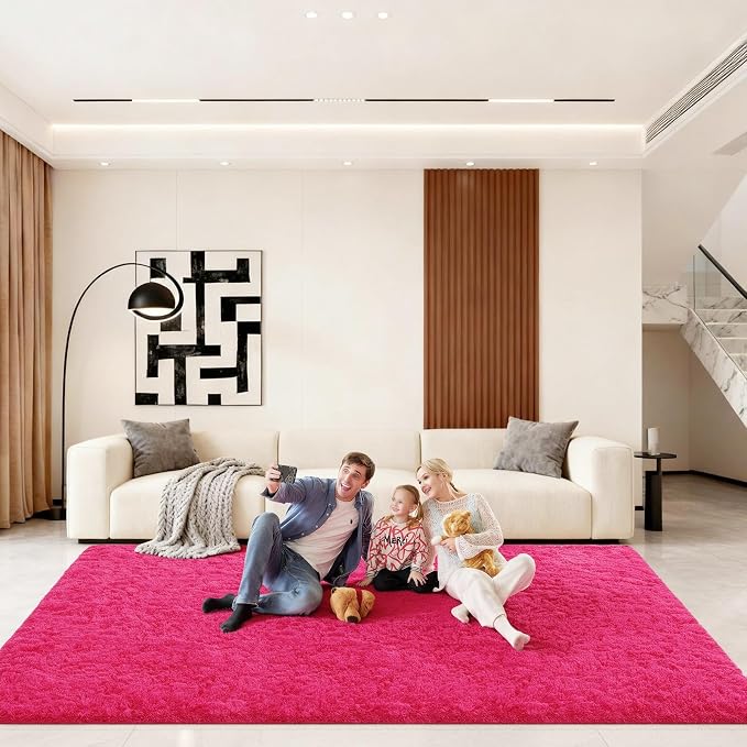 6x9 Area Rugs for Living Room, Large Fluffy Rugs for Bedroom, Fuzzy Shag Soft Non-Slip Carpet for Kids Girls and Boys Nursery Dorm Indoor Room Home Decor (6ft X 9ft, Hot Pink)