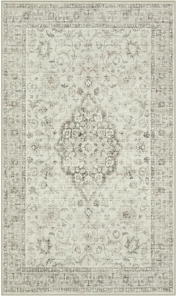LIVEBOX Entryway Rug 3x5 Washable Area Rugs for Kitchen Bathroom, Non-Slip Front Door Mat for Bedroom, Boho Low-Pile Carpet Farmhouse Throw Indoor Mats for Bath Laundry Room, Taupe