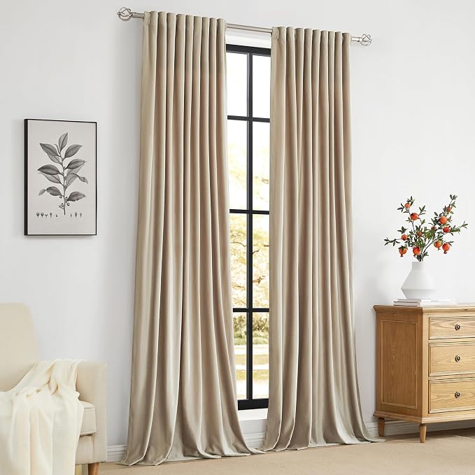PRIMROSE Champagne Velvet Curtains 72 inch Long for Living Room,Set of 2 Panels Blackout Rod Pocket Back Tab Window Treatment Room Darkening Heavy Decorative Curtains Drapes for Bedroom