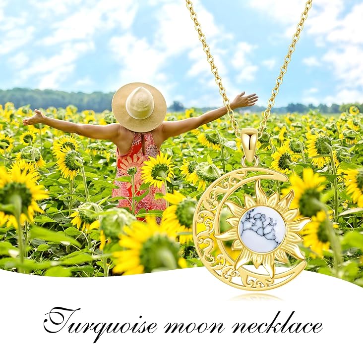 Crescent Moon Necklace for Women 18K Gold Plated Silver Moon and Sun Pendant with Gemstone Dainty Birthstone Jewelry Pendant Necklace for her