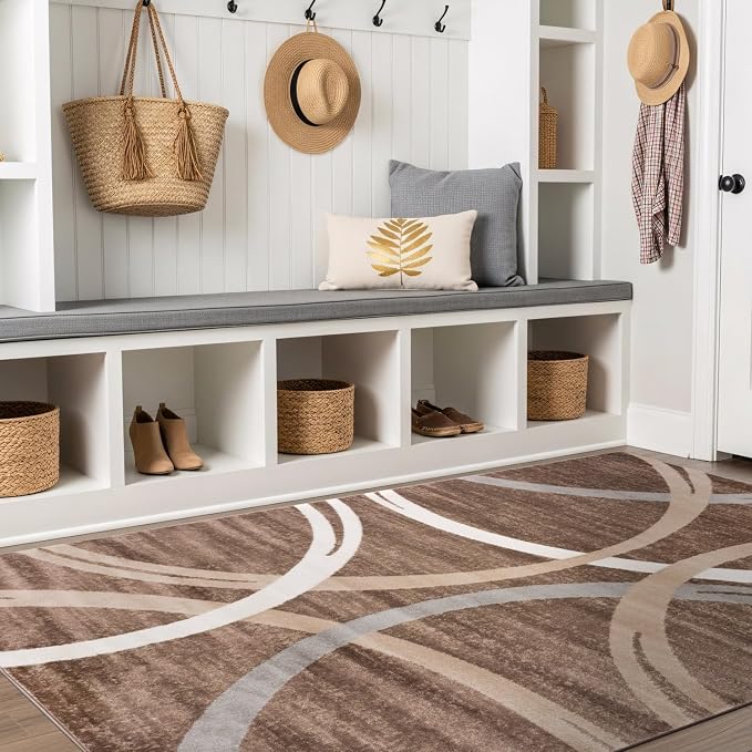 Rugshop Wavy Circles Modern Fade-Resistant Area Rug Brown 5'3" x 7'3"