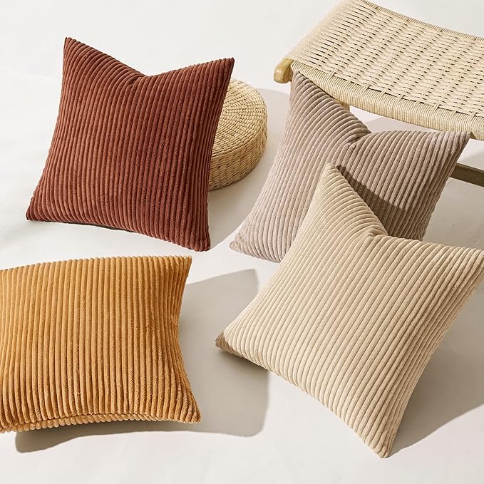 MIULEE Boho Farmhouse Terra Cotta Throw Pillow Covers 18x18 Inch Set of 4 Mordern Nordic Fall Cushion Covers Soft Corduroy Home Decor for Couch Bed Sofa Living Room