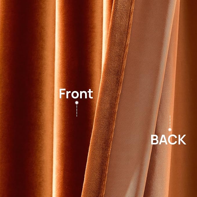 Orange Velvet Curtains 120 inch Long for Living Room,Luxury 2 Panels Room Darkening Rod Pocket Back Tab Curtain Elegant Thermal Insulated Heavy Soft Soundproof Decorative Window Drapes for Bedroom