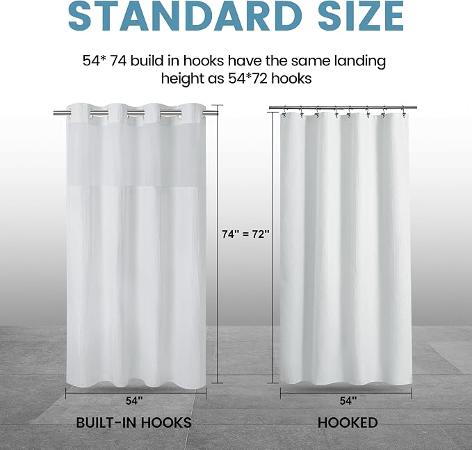 EUTXL Heavyweight Stall No Hook Shower Curtain with Snap in Liner,256GSM Waffle Weave Shower Curtains for Bathroom,54W x 74H,White