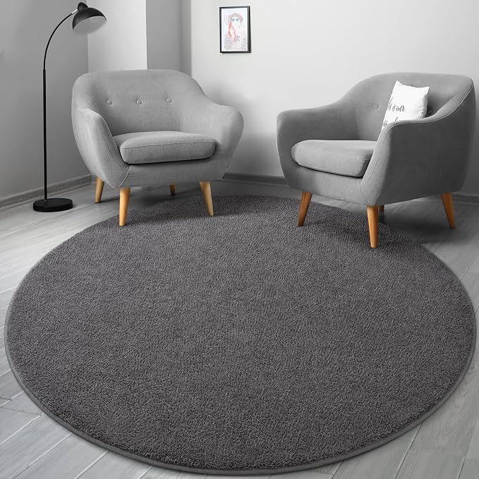 Gifeas Ultra Soft Round Area Rugs for Living Room Bedroom, 5x5 Feet Dark Grey Thickened Memory Foam Modern Indoor Circle Carpets, Non-Slip Comfy Circular Rug for Boys Girls Nursery Room Home Decor