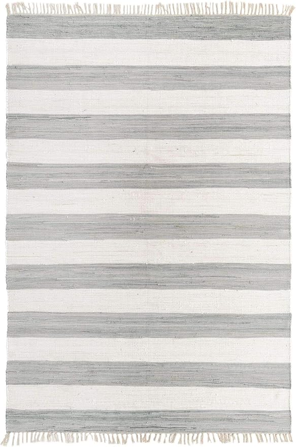 Unique Loom Chindi Rag Collection Area Rug - Striped (7' 1" x 10' Rectangle, Gray/ Ivory)
