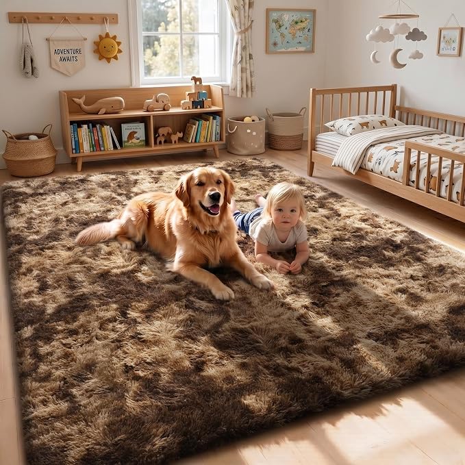 Sour Lemon 10x14 Area Rugs for Bedroom Living Room, Large Fluffy Shag Rug | Shaggy Carpet, Soft Plush Furry Bedside Rugs, Anti Slip, Washable Area Modern Rugs Floor Mat for Kids Girls Boys Living Room