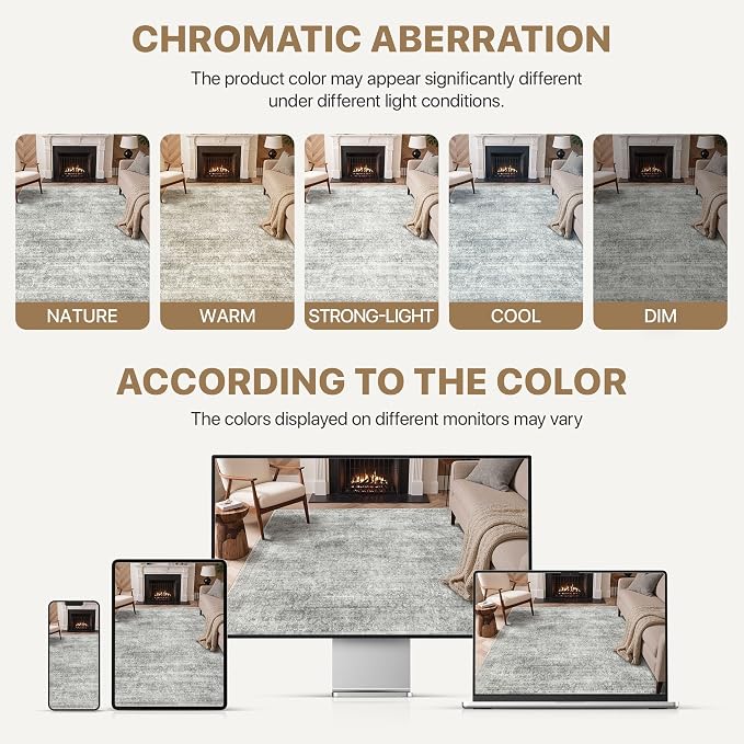 BESBLEE 4X6 Area Rugs Machine Washable Rugs for Living Room, Vintage Boho Large Rugs for Bedroom Dining Room, Non Slip Indoor Soft Distressed Lightweight Thin Low Pile Carpet, Light Grey