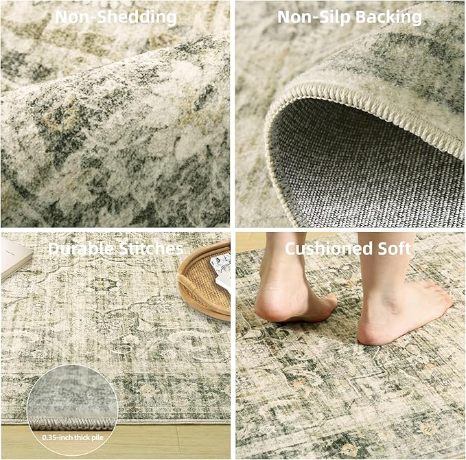 3x5 Washable Area Rug for Bedroom: Boho Entryway Rug with Non Slip Backing Low Pile Soft Faux Wool Small Throw Rugs for Living Room Kitchen Home Office Dorm Foyer Nursery Entrance Enytry Indoor