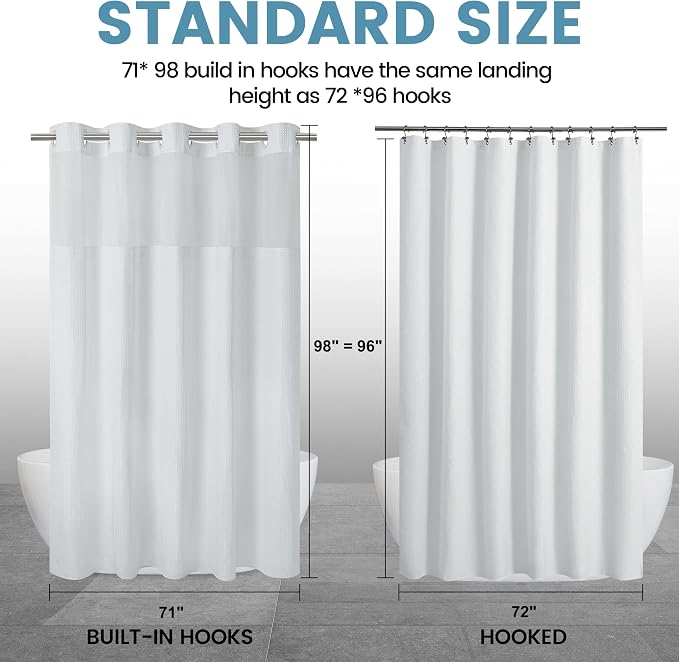 EUTXL Heavyweight Extra Long No Hook Shower Curtain with Snap in Liner,256GSM Waffle Weave Shower Curtains for Bathroom,71W x 98H,White