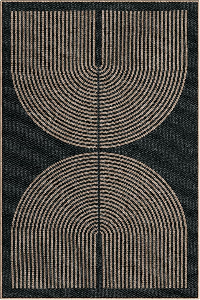 Lahome Modern Rainbow Easy Jute 4x6 Rug, Outdoor Patio Rug for Living Room Washable Black Carpet for Bedroom, Contemporary Non Slip Non Shedding Floor Carpet for Office Backyard