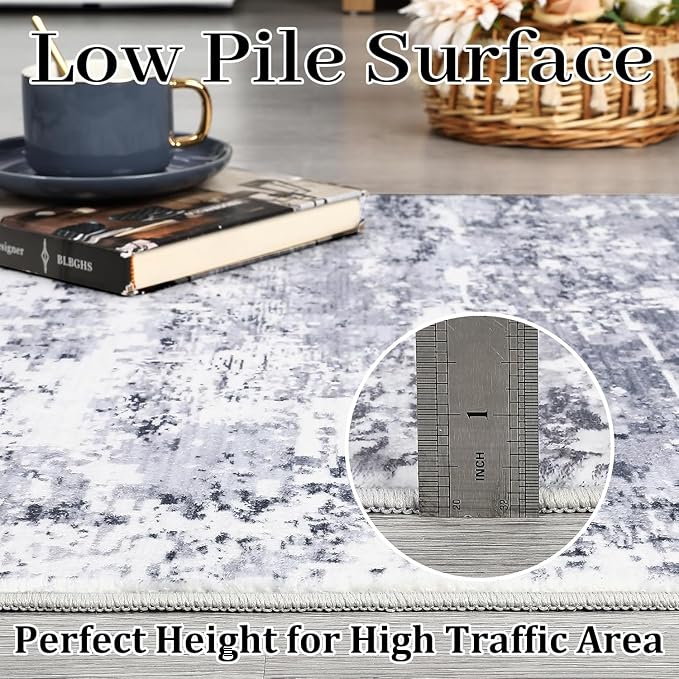 ROYHOME Modern Abstract Runner Rug 2x10 Washable Non Slip Stain Resistant Rug for Bedroom Living Room Non Shedding Low Pile Indoor Floor Cover,Light Grey