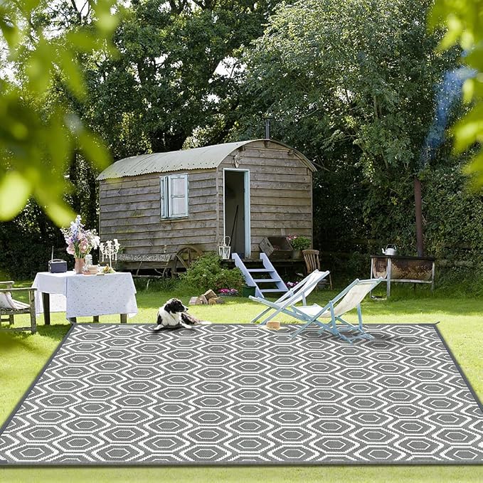 fifame Outdoor Camping Rugs, 9x12 Outdoor Rug Patios Clearance Plastic Straw Rug Weatherproof Reversible Mats, Large Floor Mat for Outdoors, RV, Patio, Backyard, Deck, Picnic, Beach, Trailer, Camping