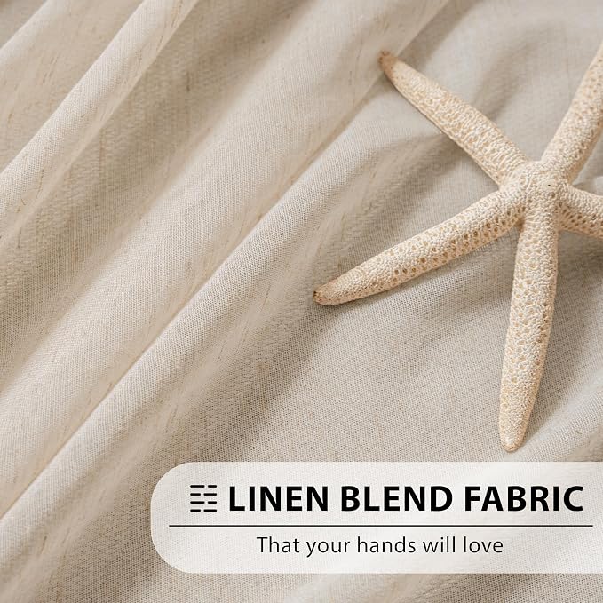 FMFUNCTEX Taupe Flax Linen Sheer Curtains 63 Inch Long Rod Pocket 2 Panels | Semi Sheer Window Drapes Taupe for Bedroom and Living Room, Farmhouse French Window Curtain Privacy