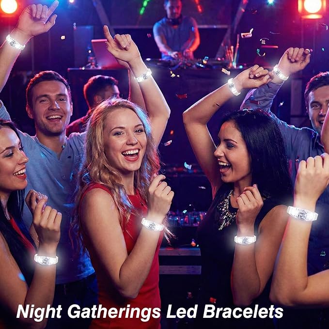 100 Pcs LED Bracelets Sound Activated Light Up Bracelets, Flashing LED Strobe Music Control Light Up Bracelets with Adjustable Buckle for Wedding, Carnival Parades,Concerts, Evening Ice-Skating Parties