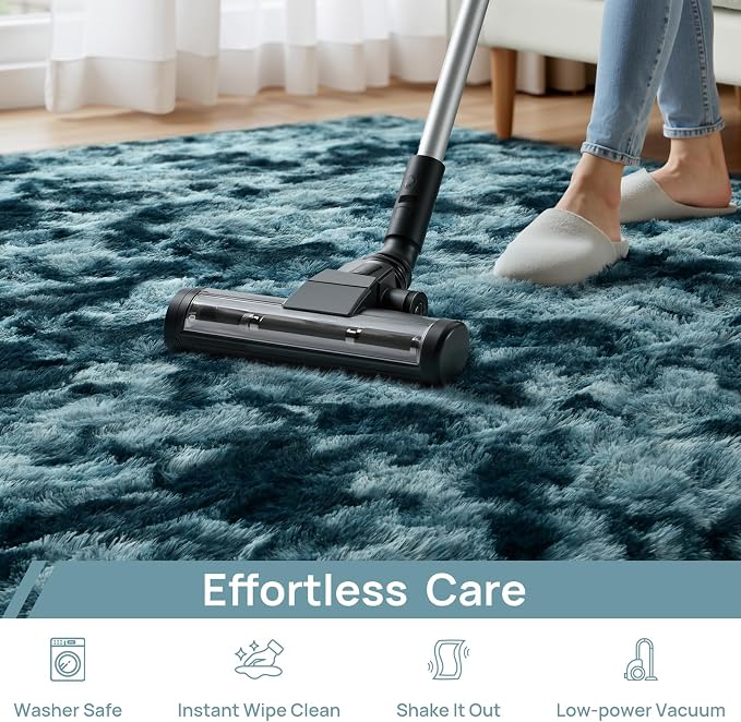 Deerhoo Shag Area Rug, 4 X 6 Tie-Dyed Plush Fuzzy Rugs for Living Room, Ultra Soft Fluffy Furry Rug for Bedroom, Indoor Carpet Nursery Rugs for Kids Room Home Decor, Peacock Blue