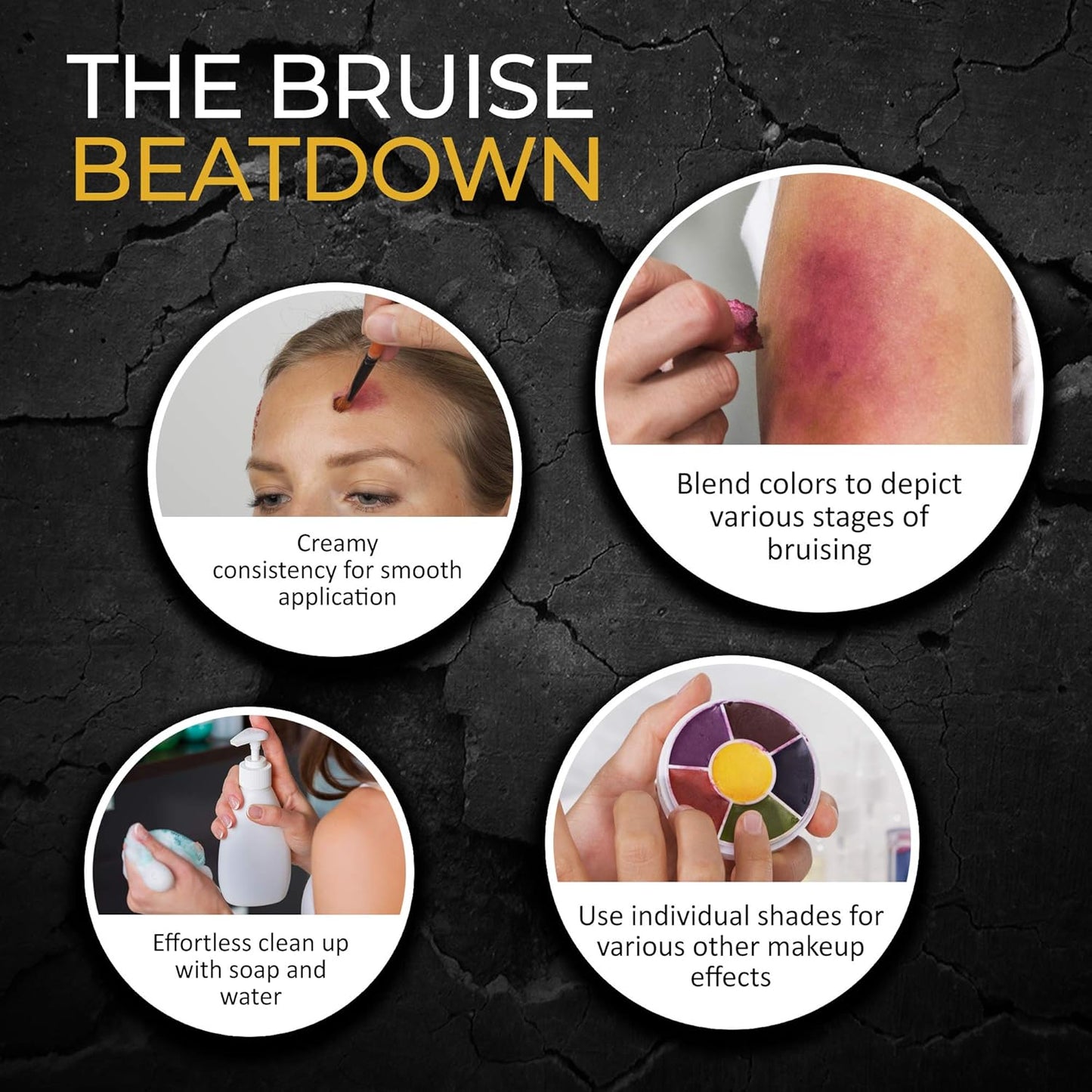 6-Color Bruise Wheel, Professional SFX Cream Makeup Palette with Foam Sponges for the Stage, Film, Costumes, Cosplay